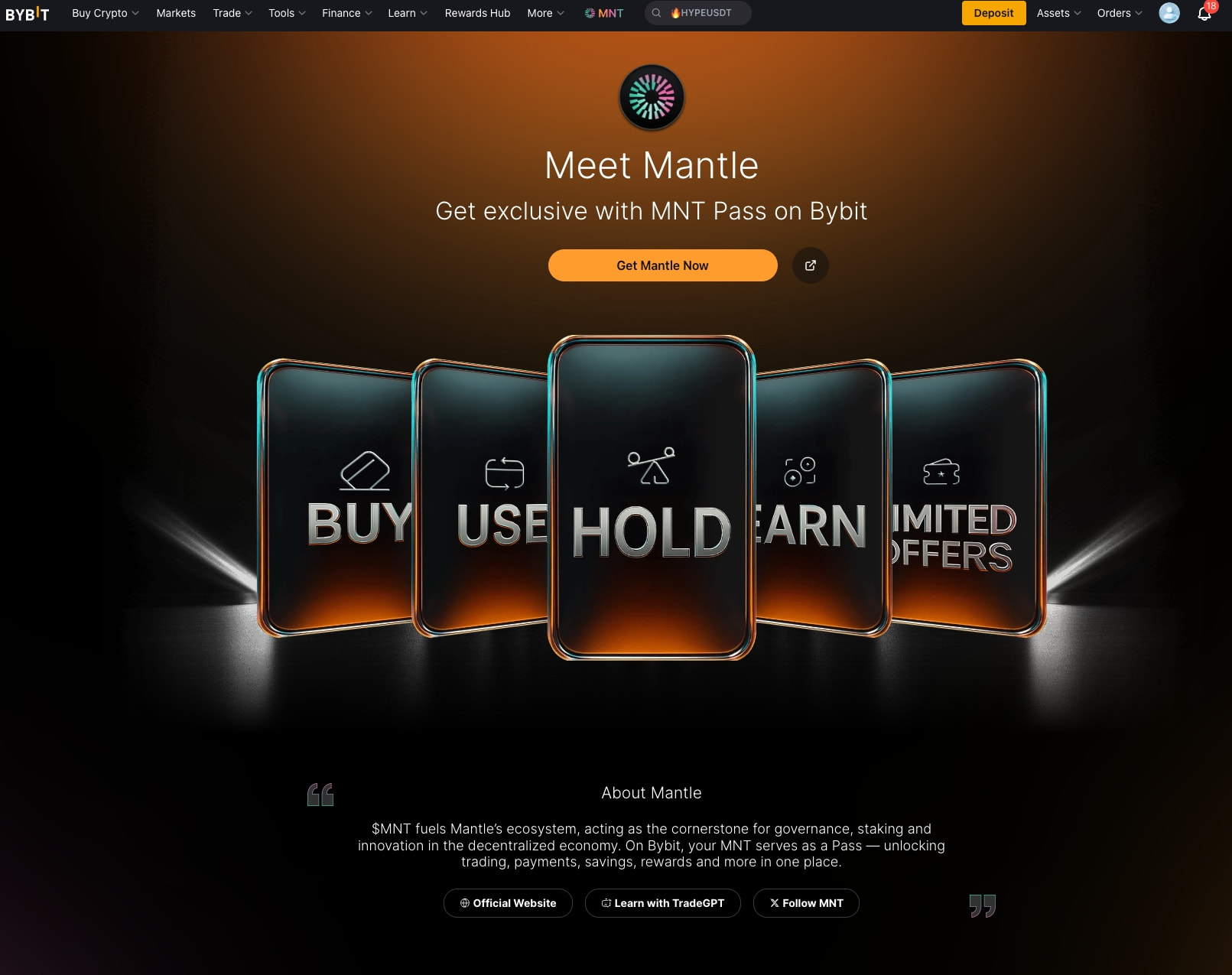 Buy Mantle (MNT) on Bybit | Layer 2 token | DeFi, GameFi, RWA captured website design