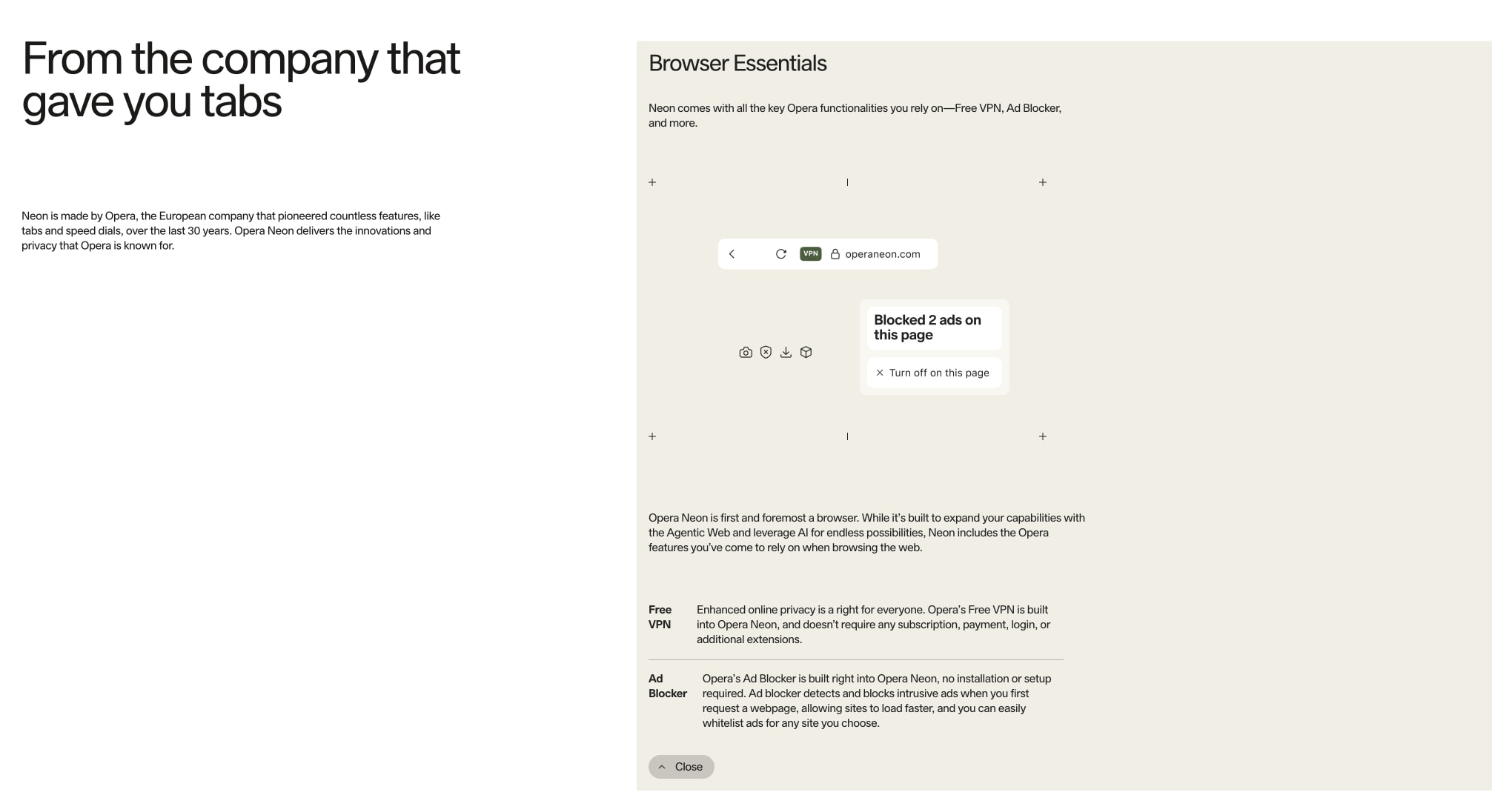 Opera Neon. This browser is built to act. captured website design