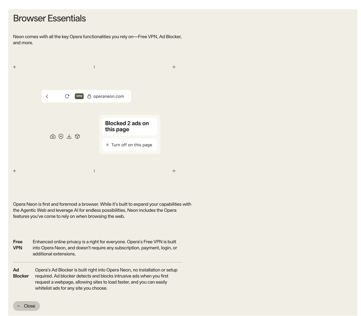 Opera Neon. This browser is built to act. captured website design
