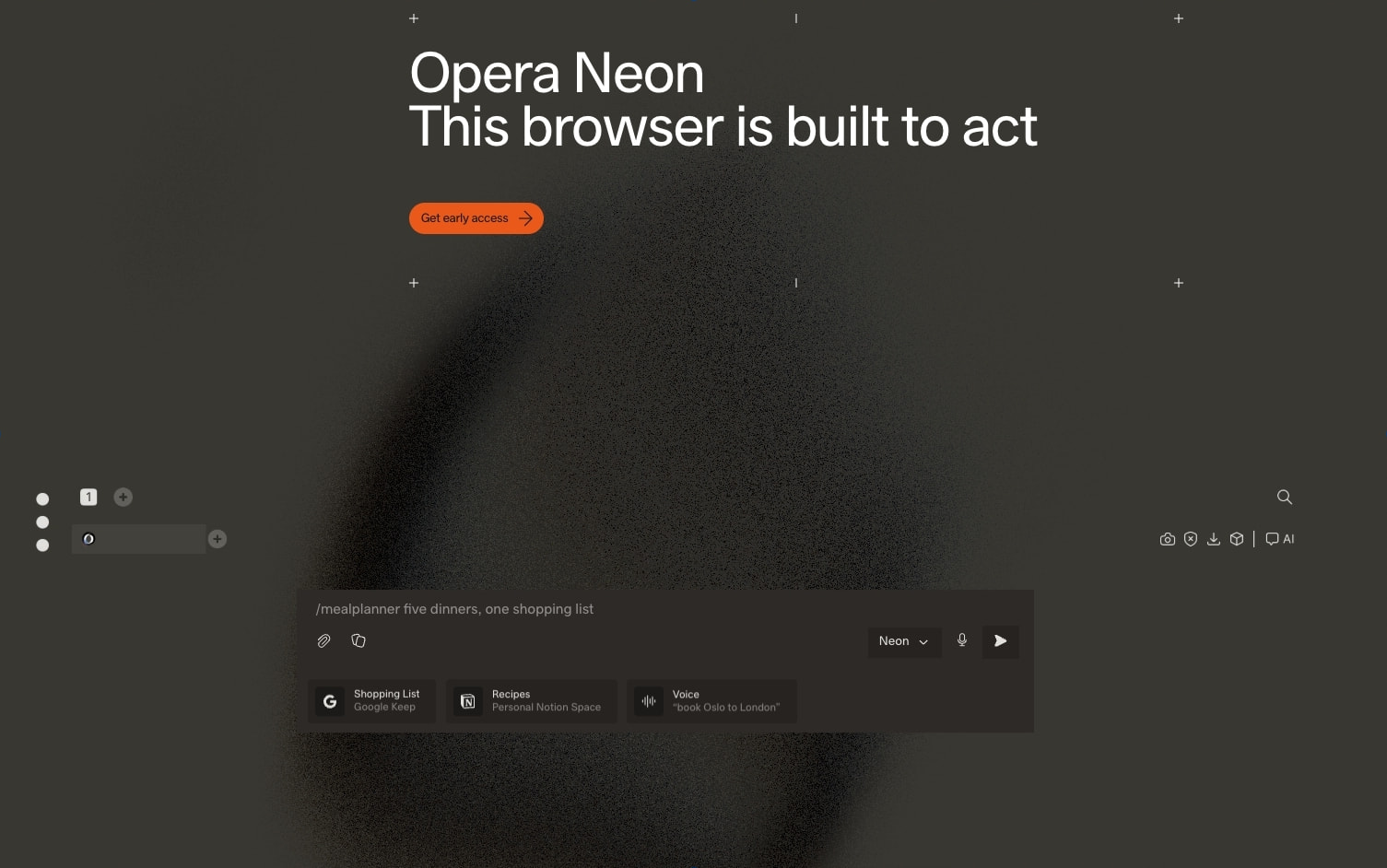 Opera Neon. This browser is built to act. captured website design