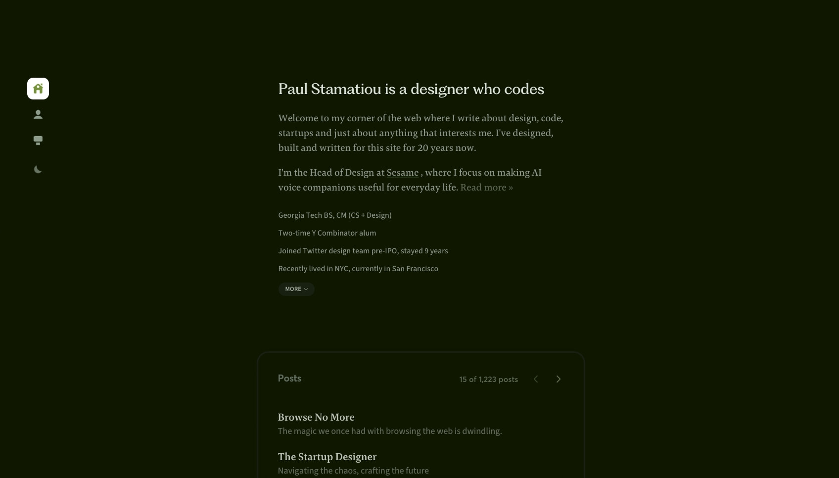 Paul Stamatiou captured website design