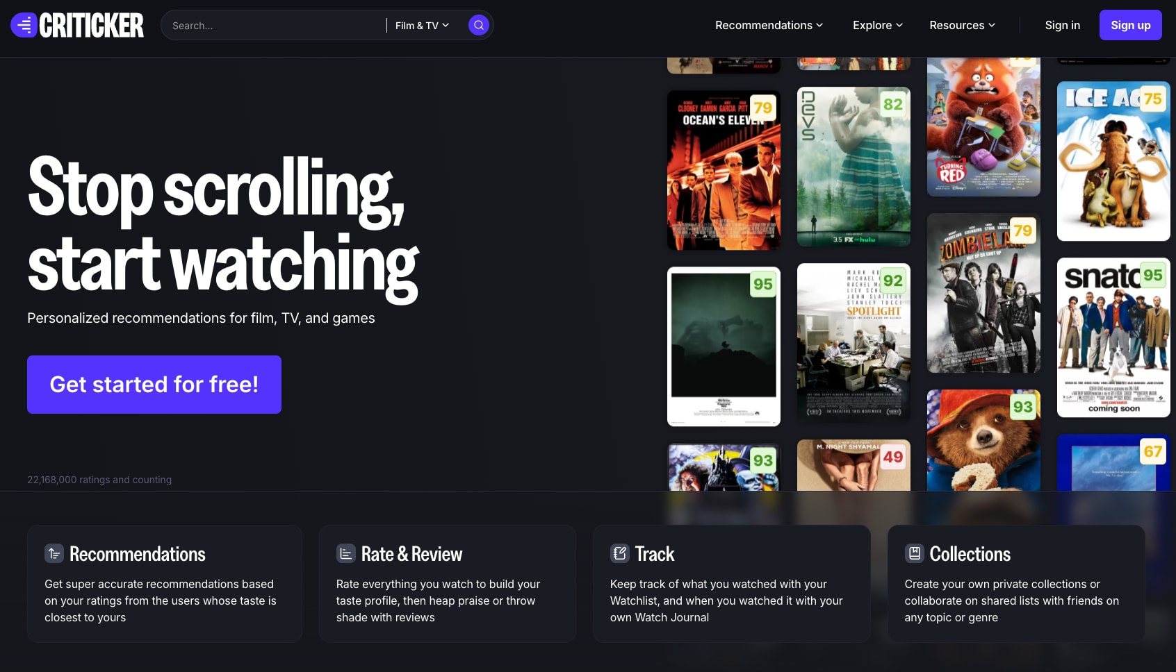 Criticker - Personalized recommendations for Film, TV, and Games captured website design