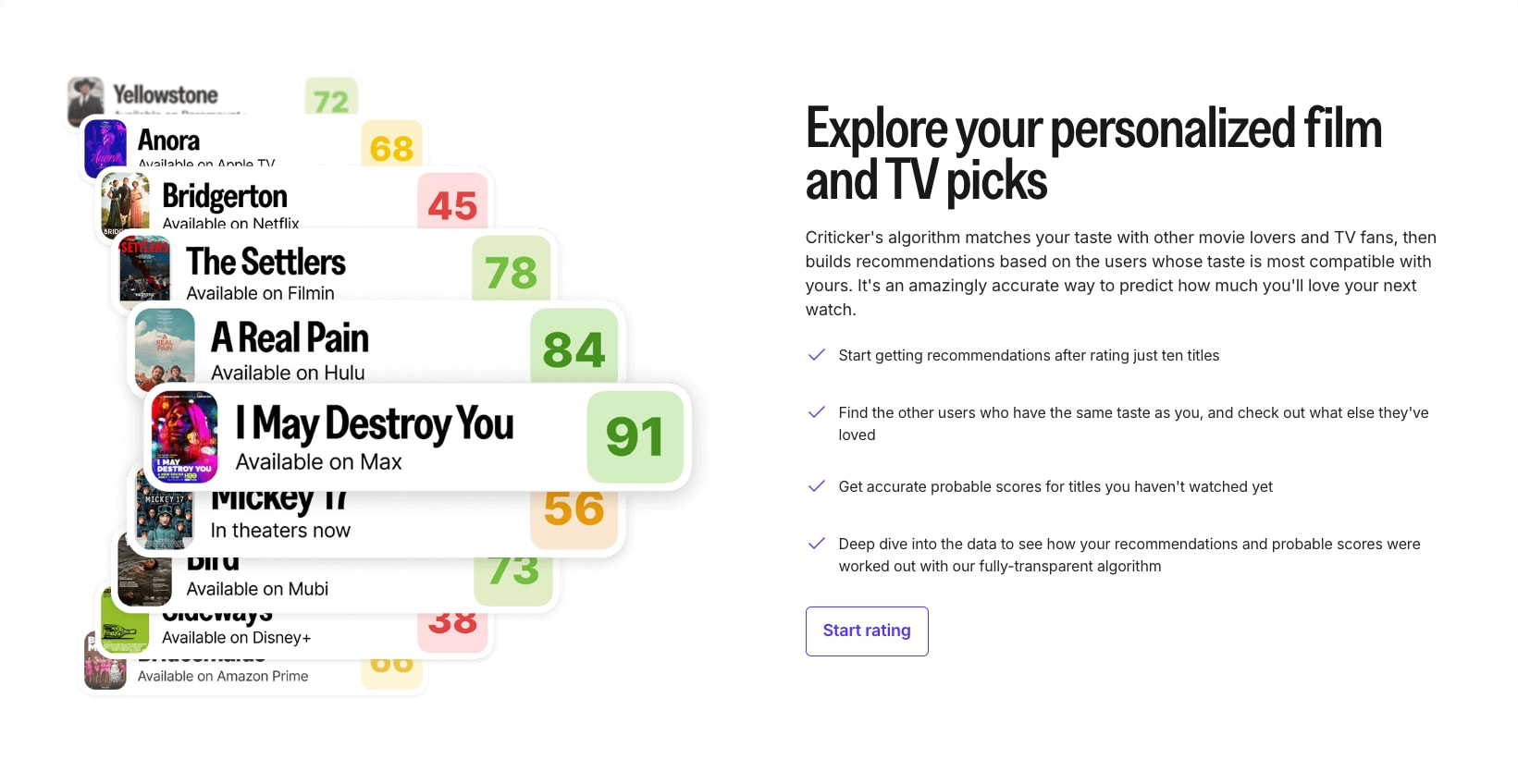 Criticker - Personalized recommendations for Film, TV, and Games captured website design