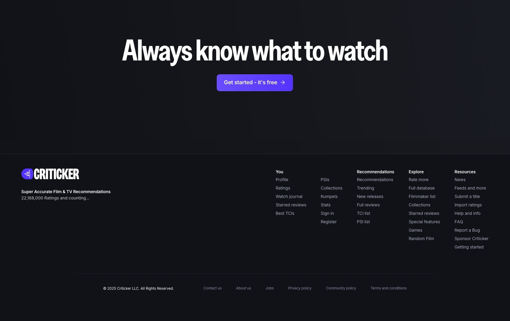 Criticker - Personalized recommendations for Film, TV, and Games captured website design
