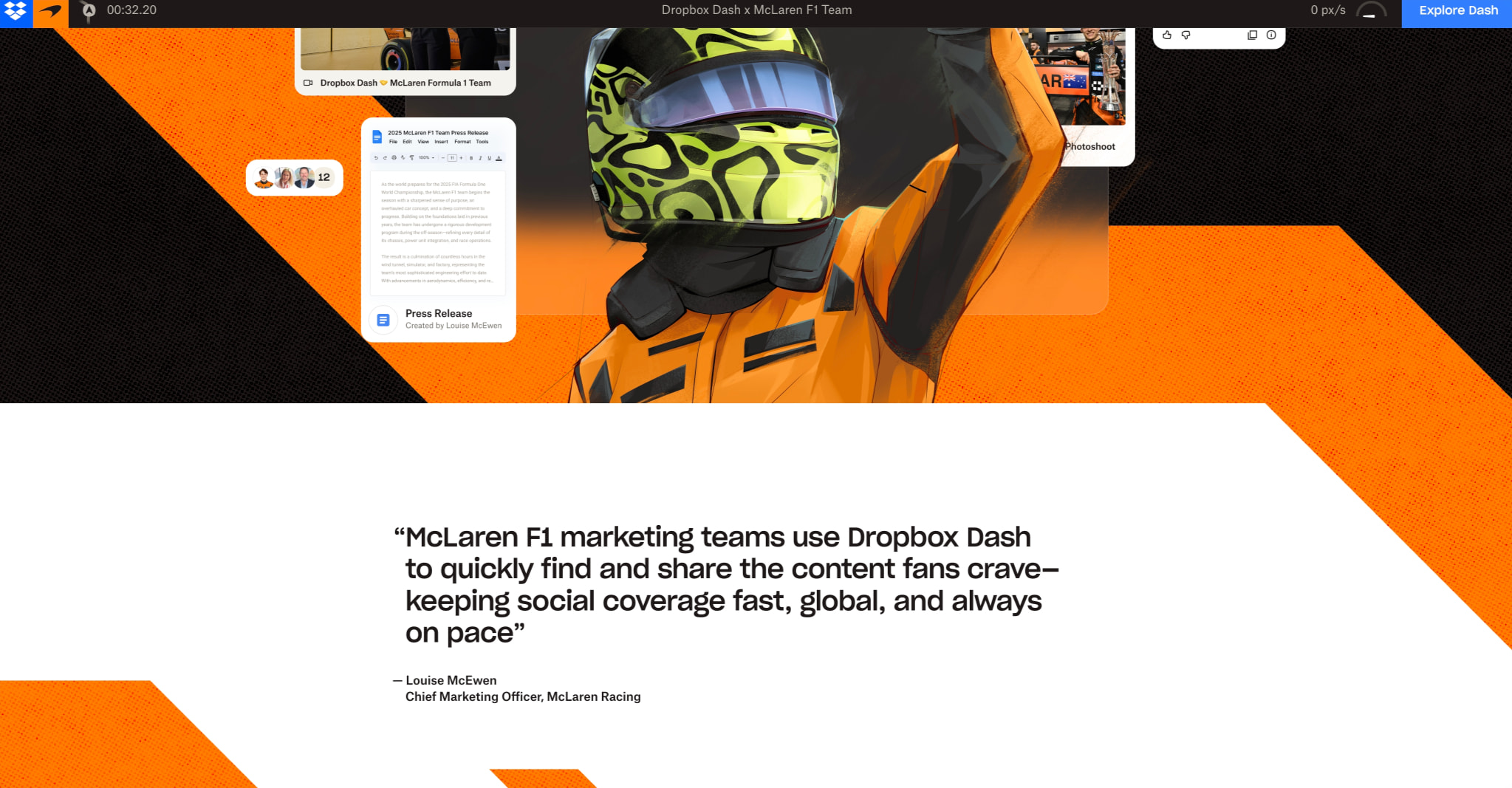 Dropbox Dash x McLaren F1 Team captured website design