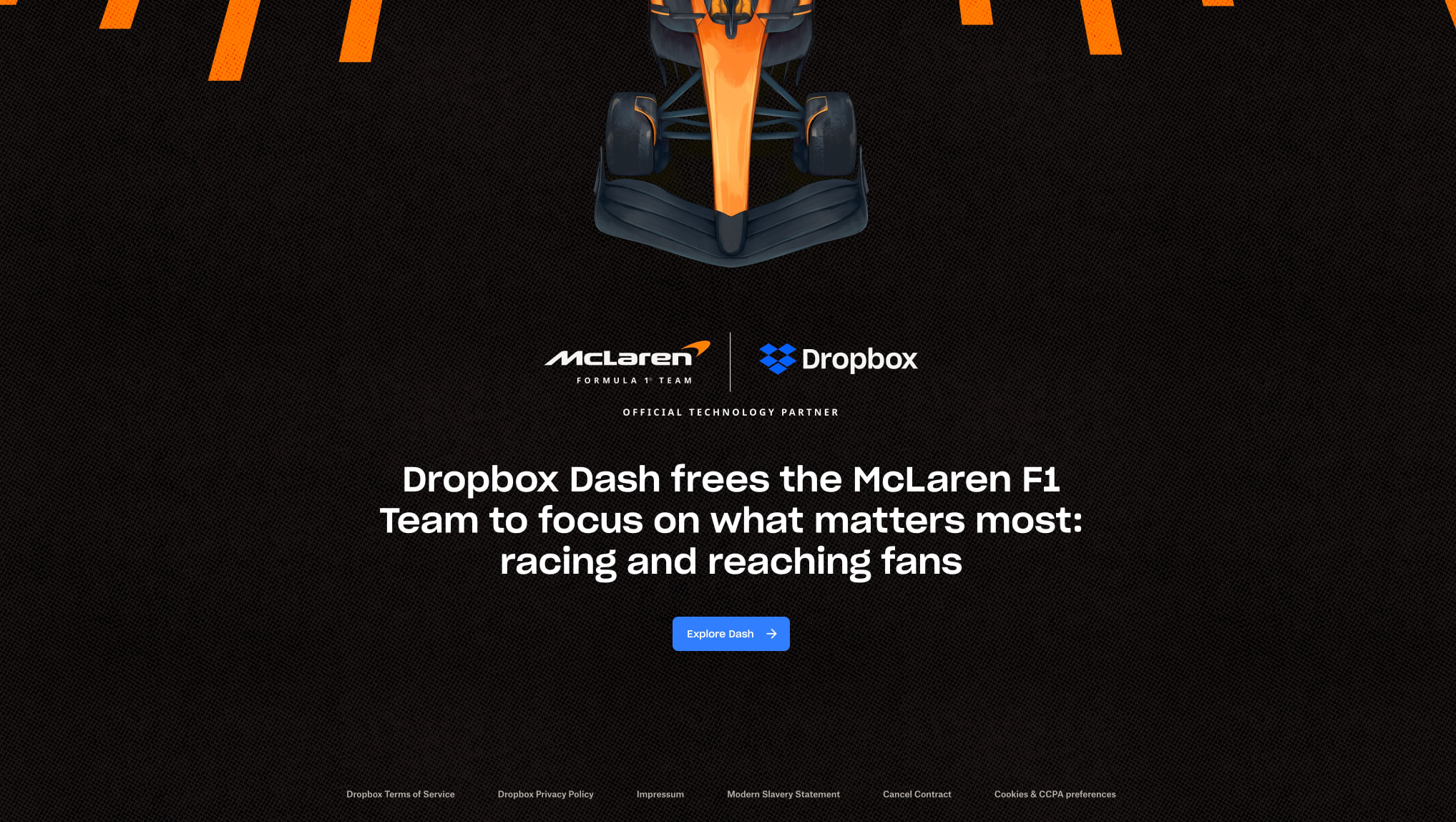Dropbox Dash x McLaren F1 Team captured website design