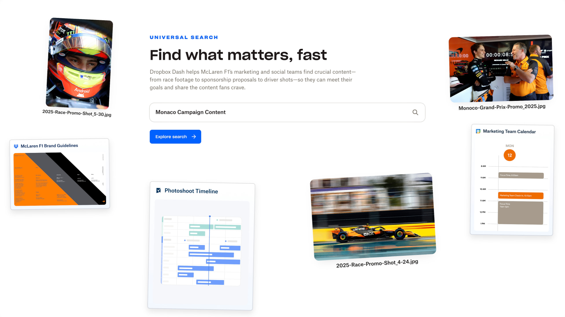 Dropbox Dash x McLaren F1 Team captured website design