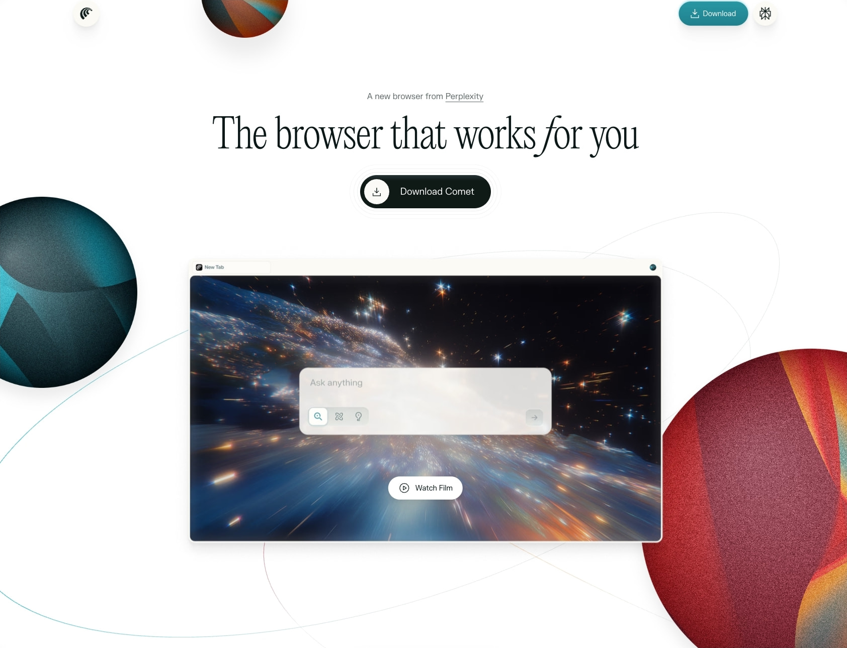 Comet Browser: a Personal AI Assistant captured website design