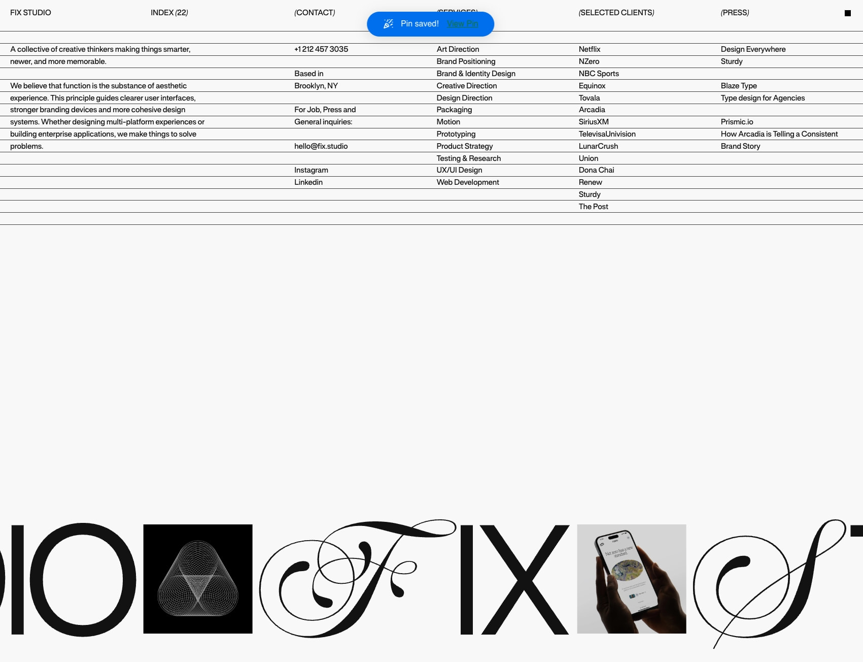 Fix Studio | Home captured website design