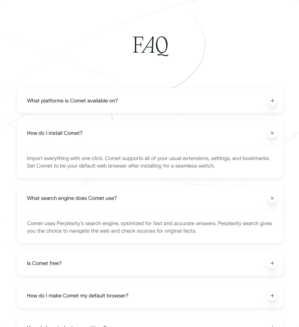 Comet Browser: a Personal AI Assistant captured website design