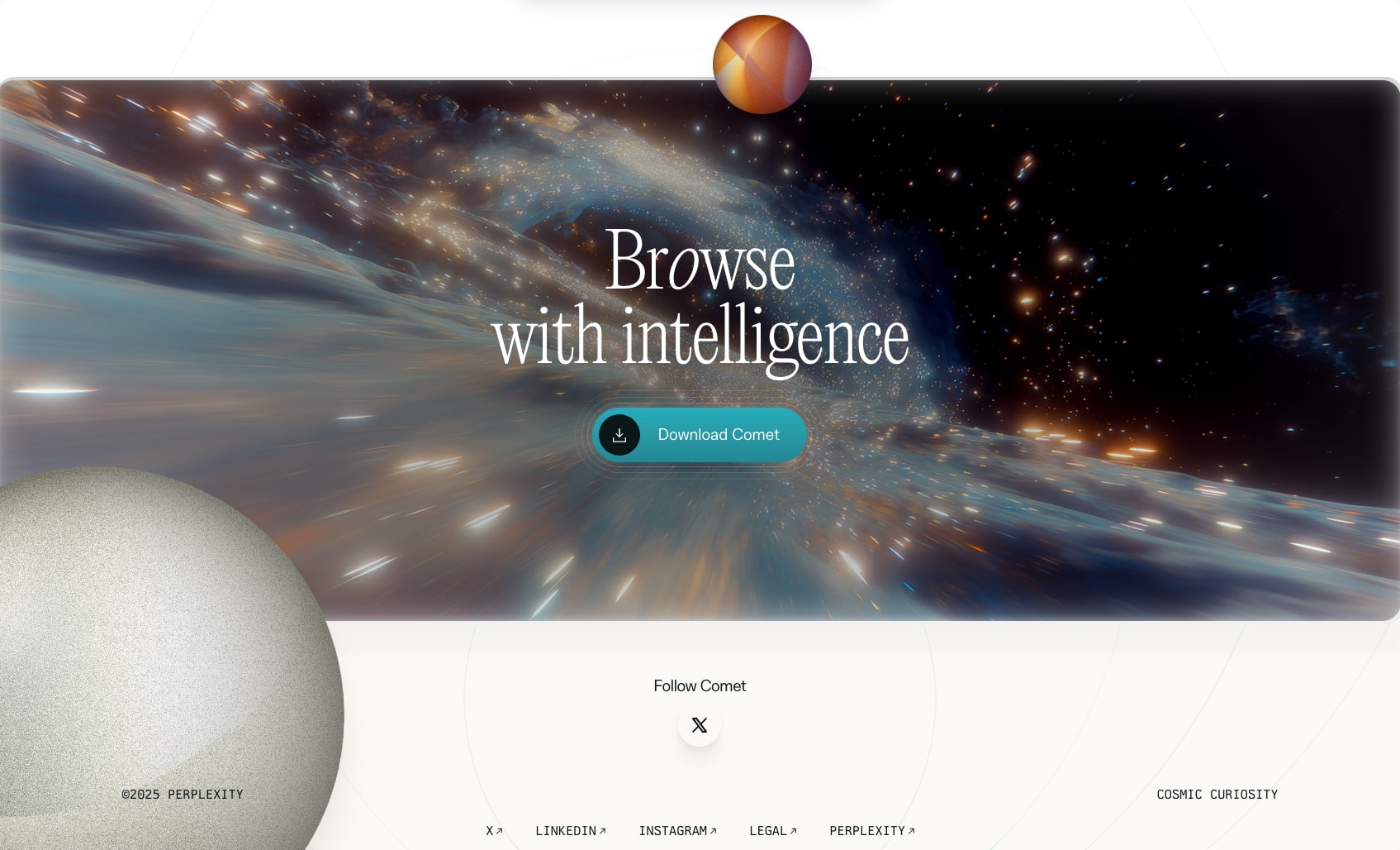 Comet Browser: a Personal AI Assistant captured website design