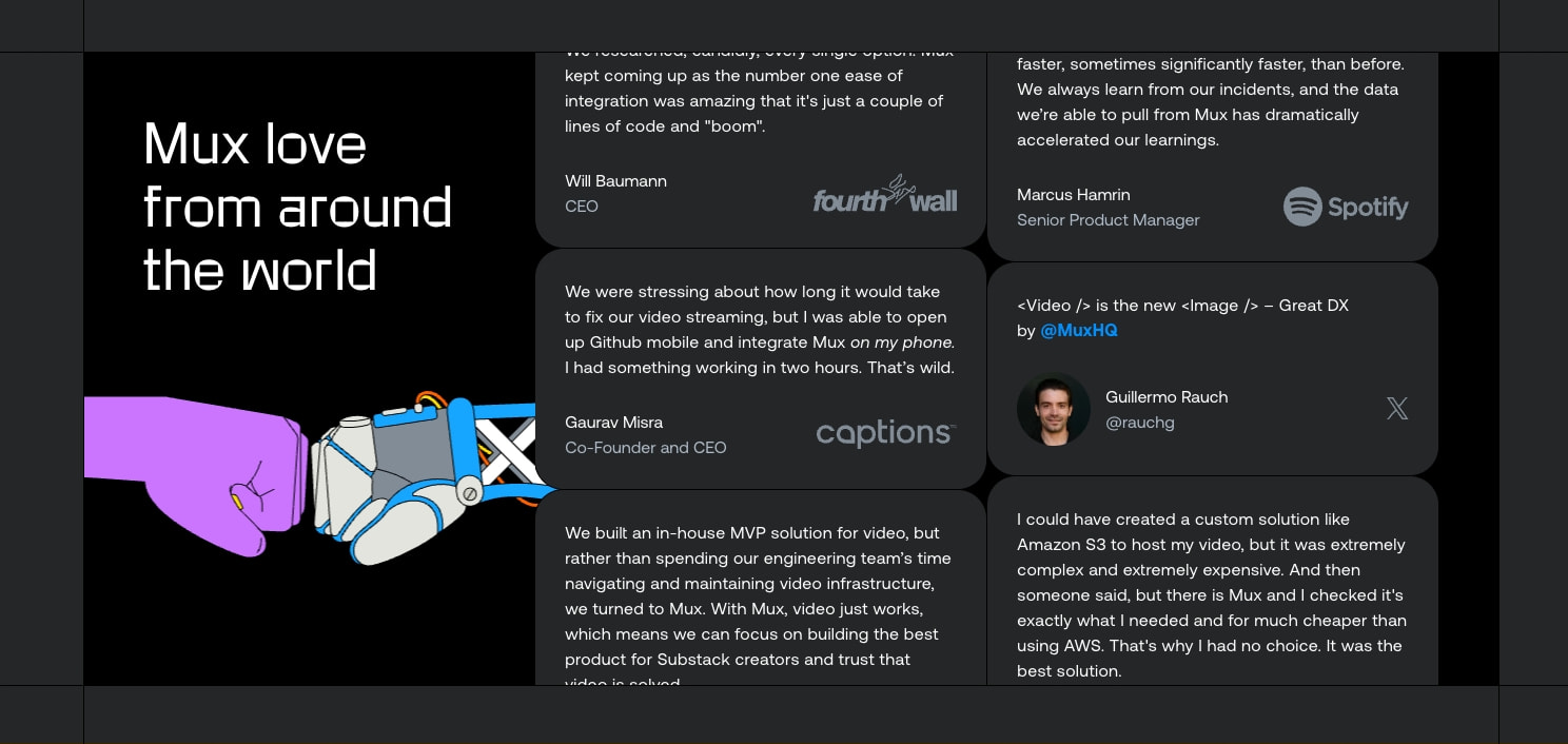 Video API for developers | Mux captured website design