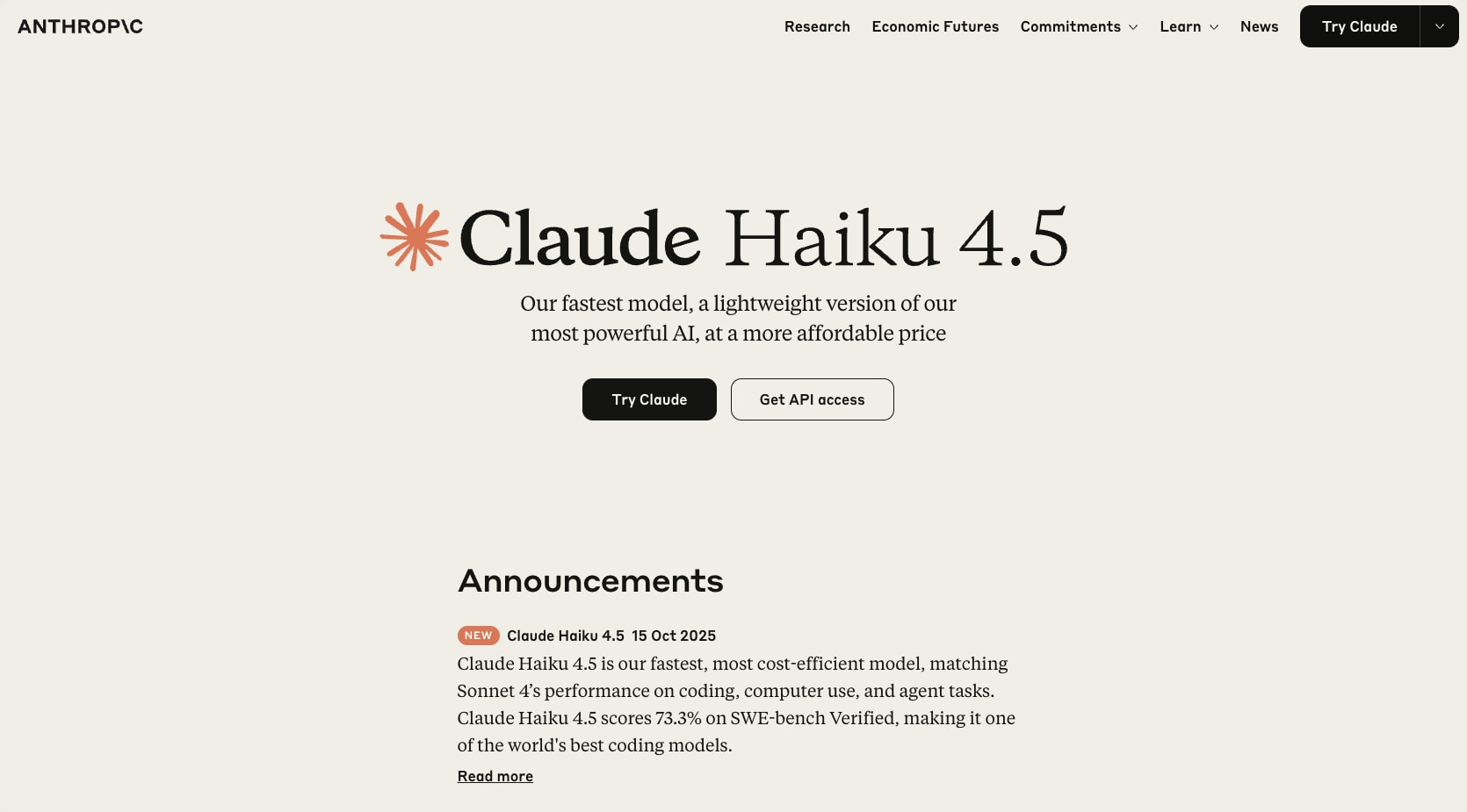 Claude Haiku 4.5 \ Anthropic captured website design