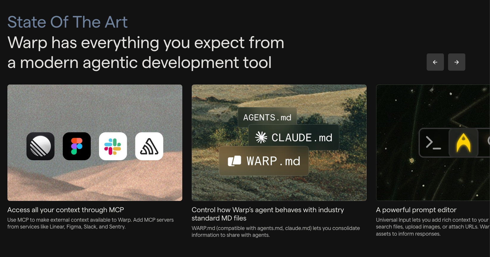 Warp: The Agentic Development Environment captured website design