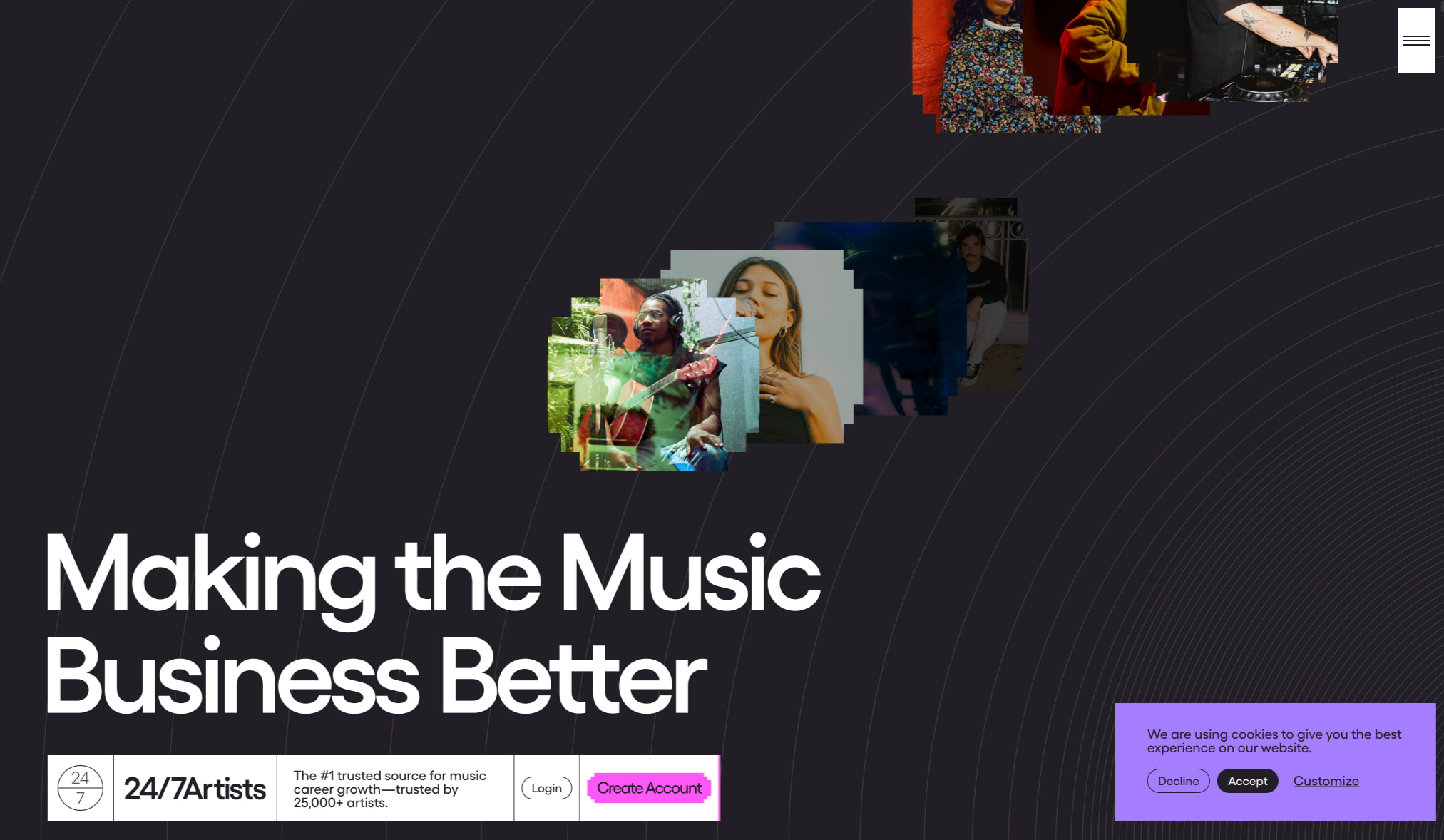 24/7 Artists - Making the Music Business Better captured website design