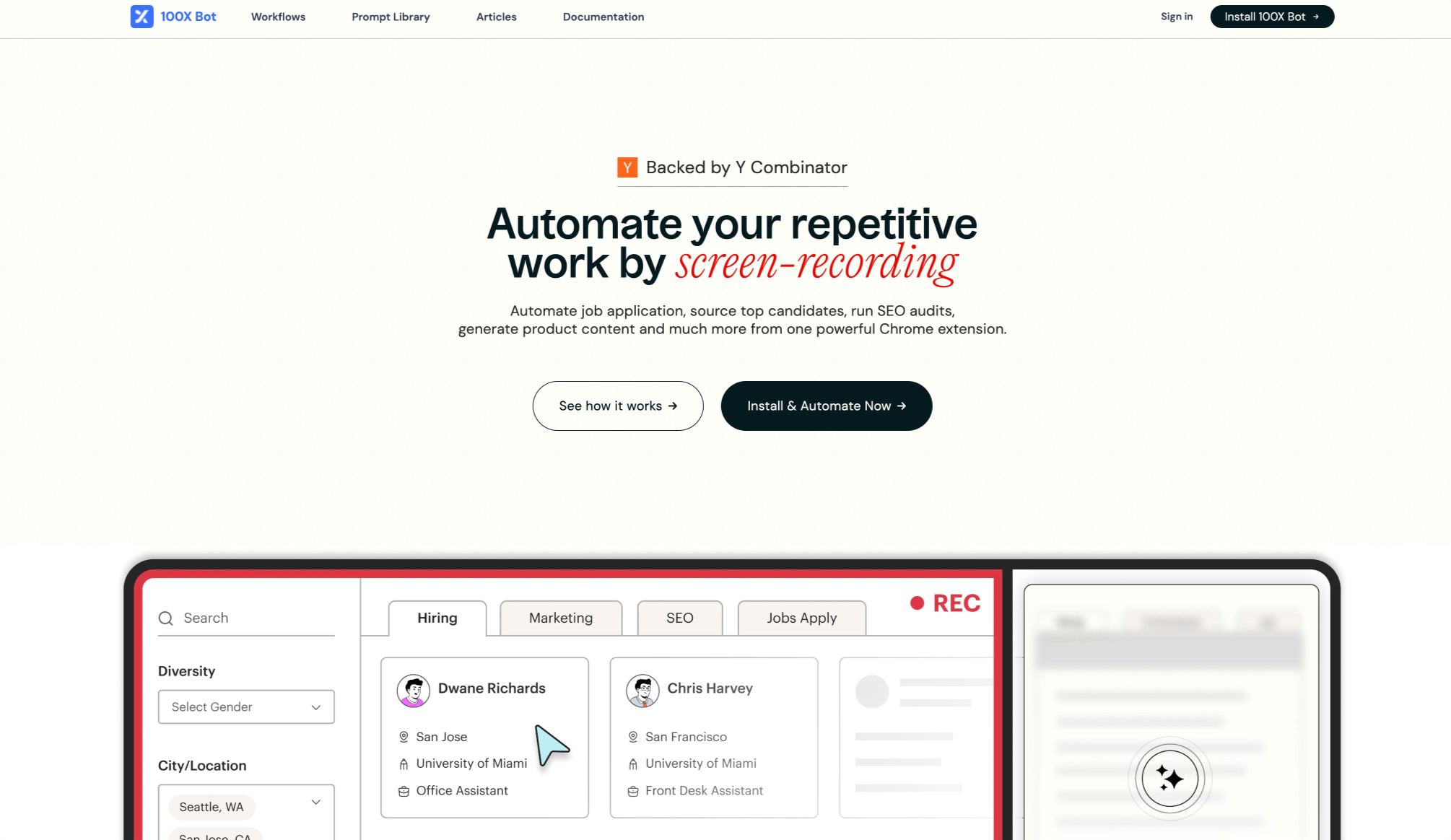 100X.Bot | Record once and Automate forever captured website design