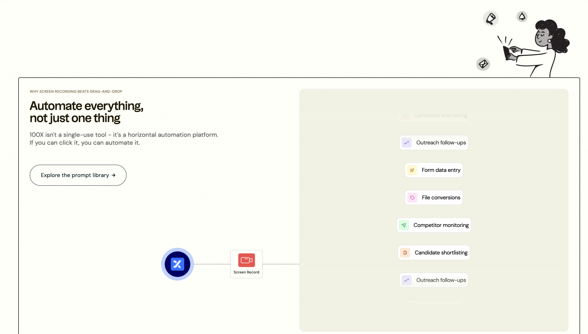 100X.Bot | Record once and Automate forever captured website design