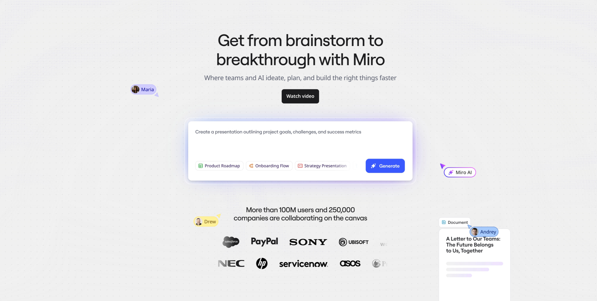 AI Innovation Workspace | Miro captured website design
