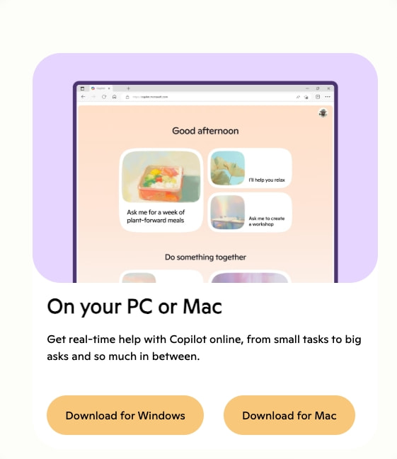Enjoy AI Assistance Anywhere with Copilot for PC, Mac, Mobile, and More | Microsoft Copilot captured website design