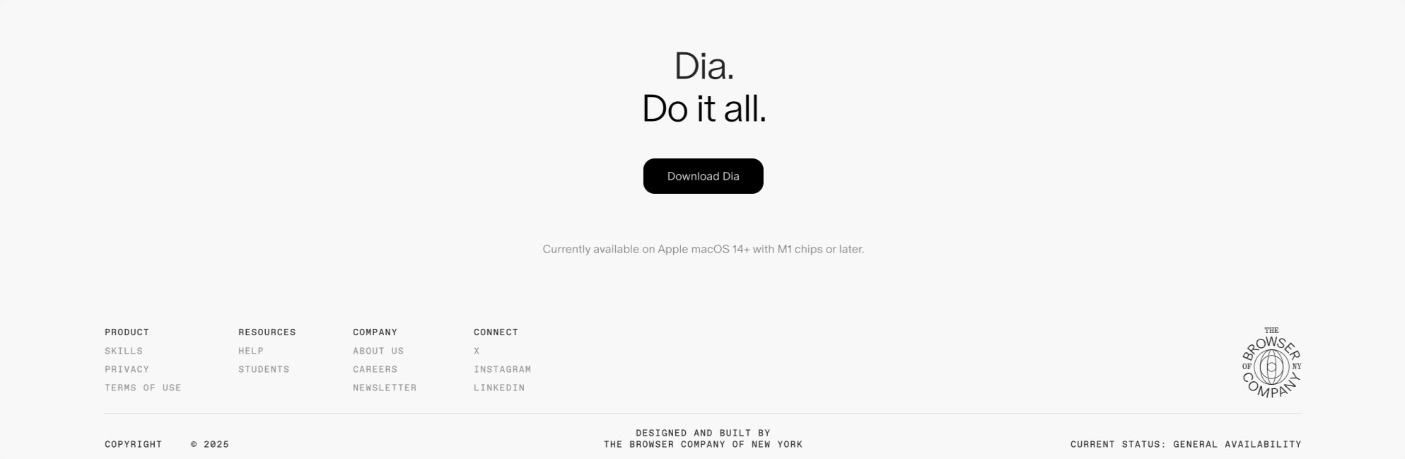 Dia Browser | AI Chat With Your Tabs captured website design