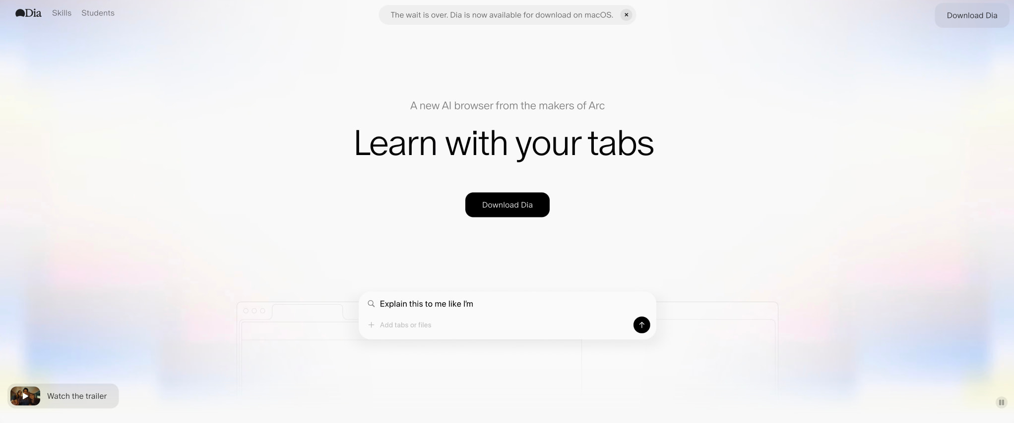 Dia Browser | AI Chat With Your Tabs captured website design
