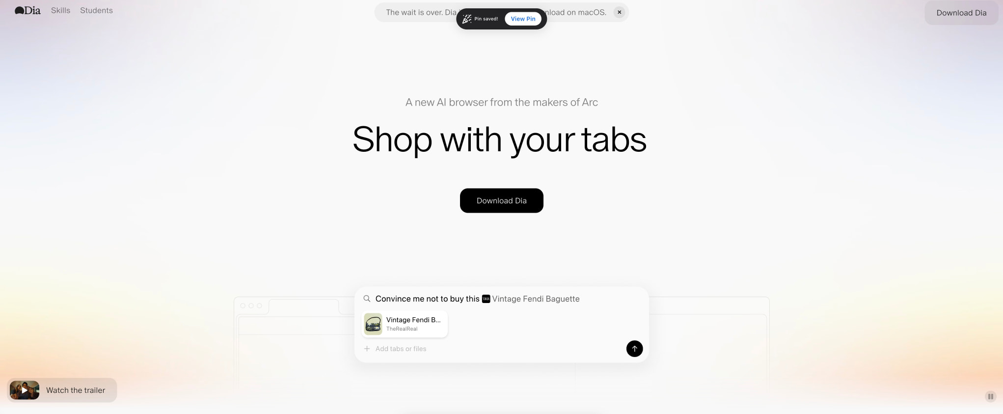 Dia Browser | AI Chat With Your Tabs captured website design