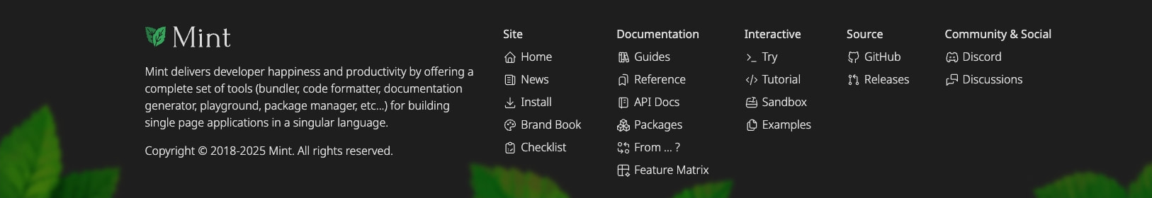 Mint Programming Language captured website design