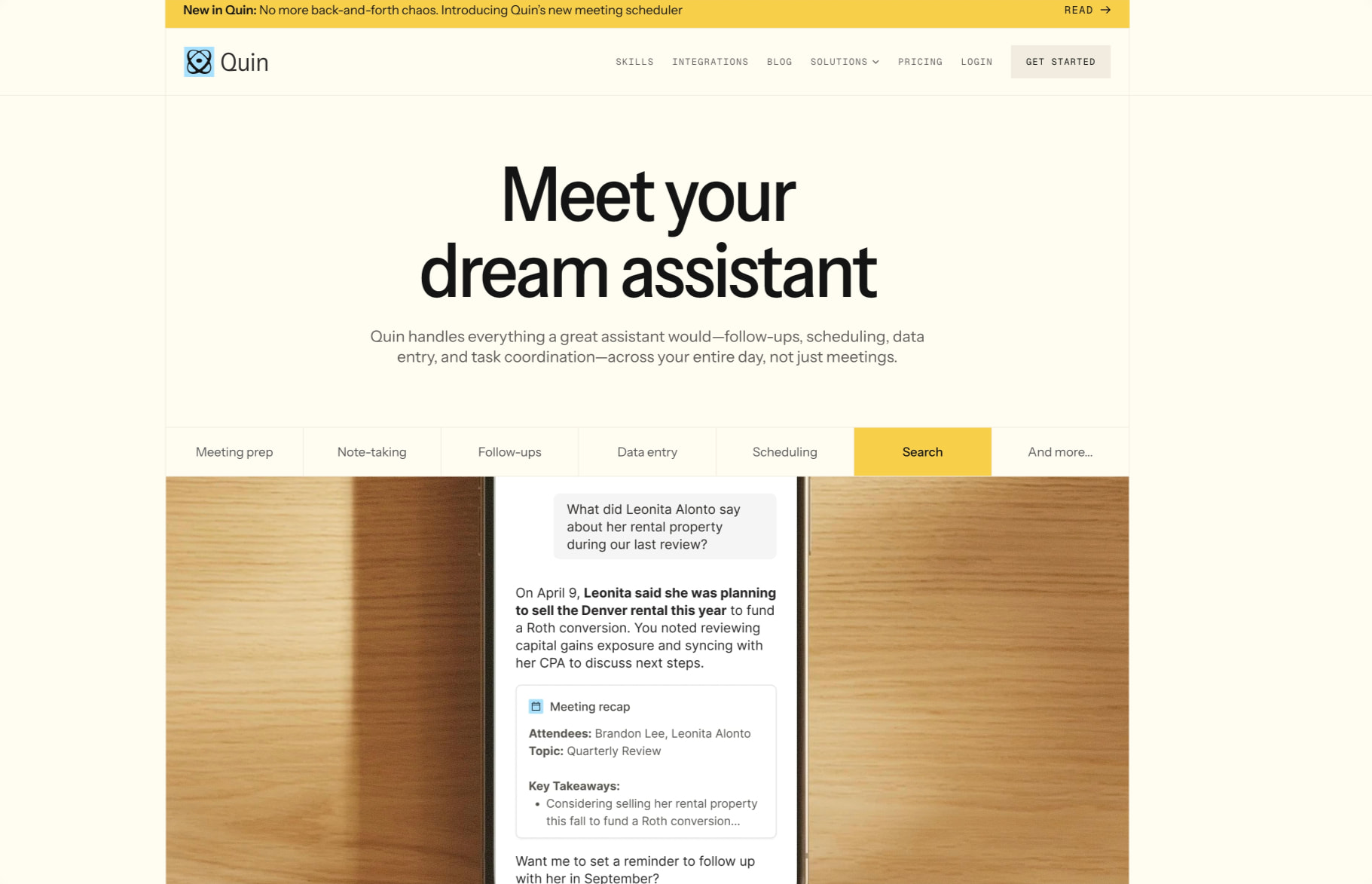 Quin — Meet your dream assistant captured website design