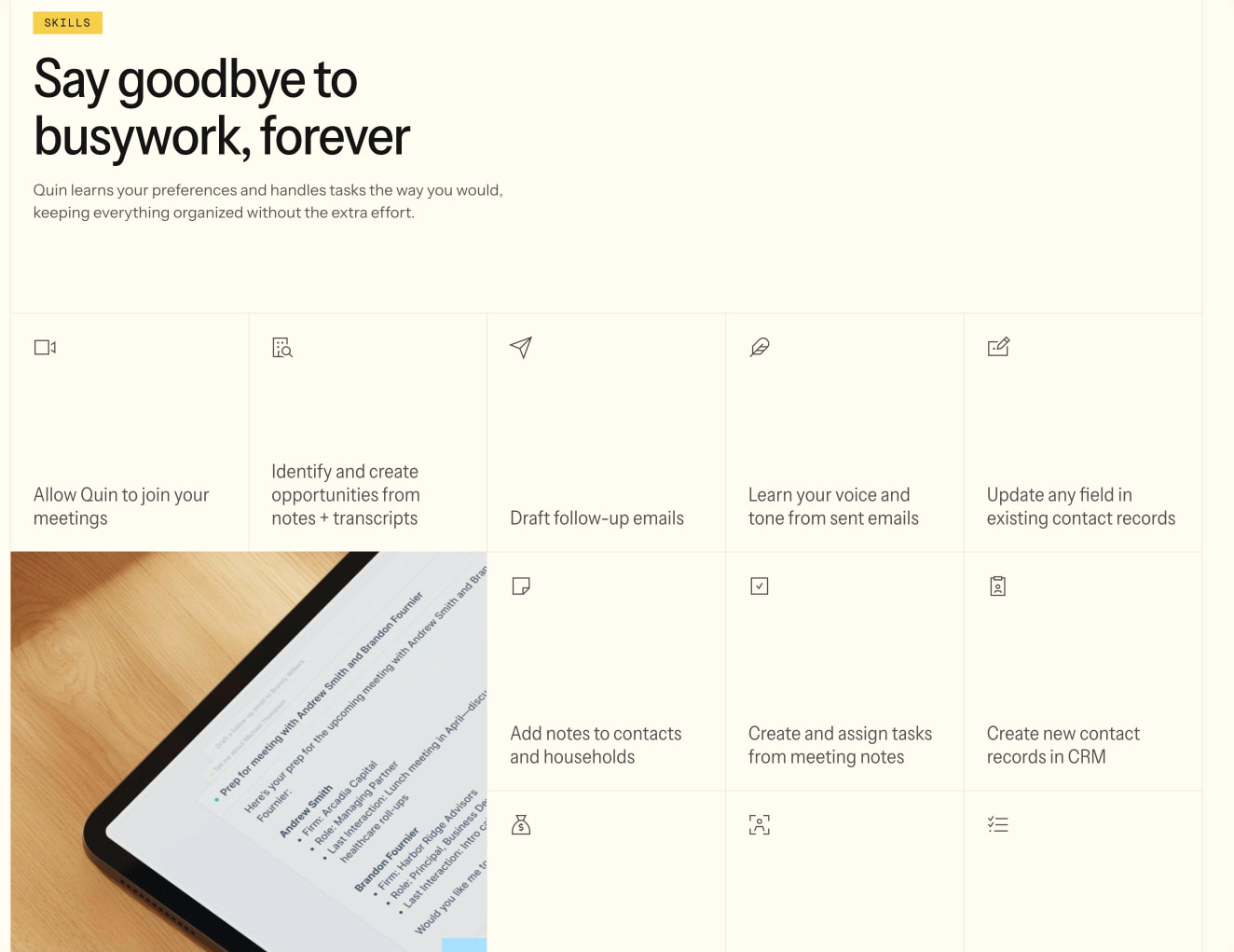 Quin — Meet your dream assistant captured website design