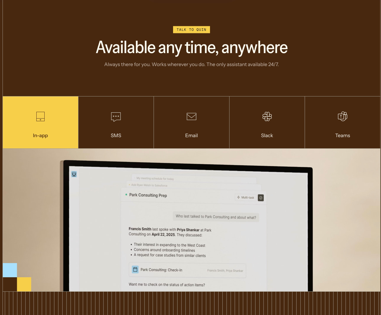 Quin — Meet your dream assistant captured website design