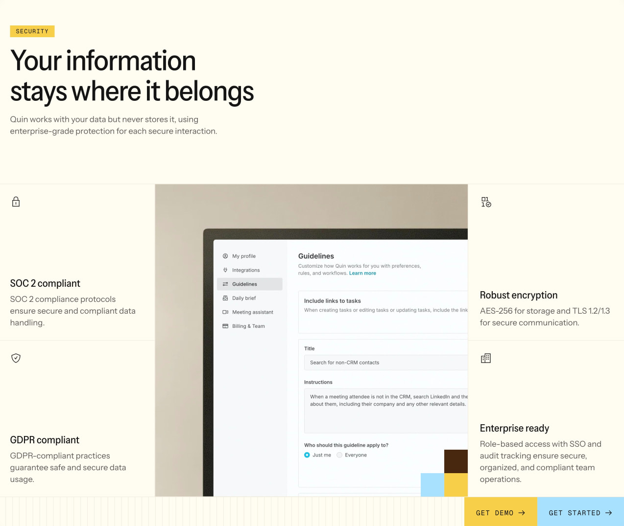 Quin — Meet your dream assistant captured website design