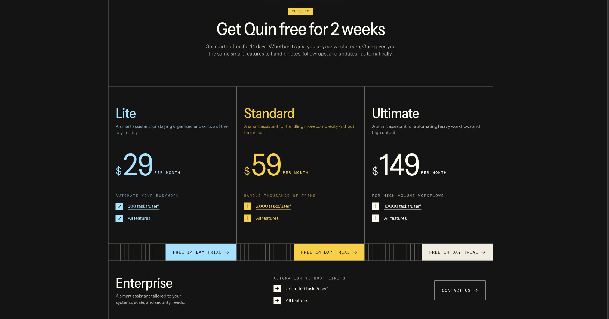Quin — Meet your dream assistant captured website design