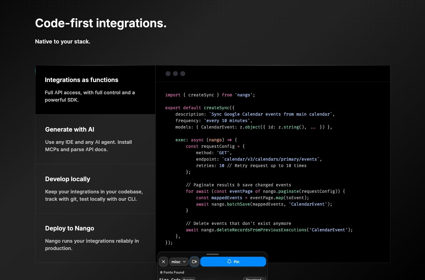 Nango | Developer infrastructure for product integrations captured website design