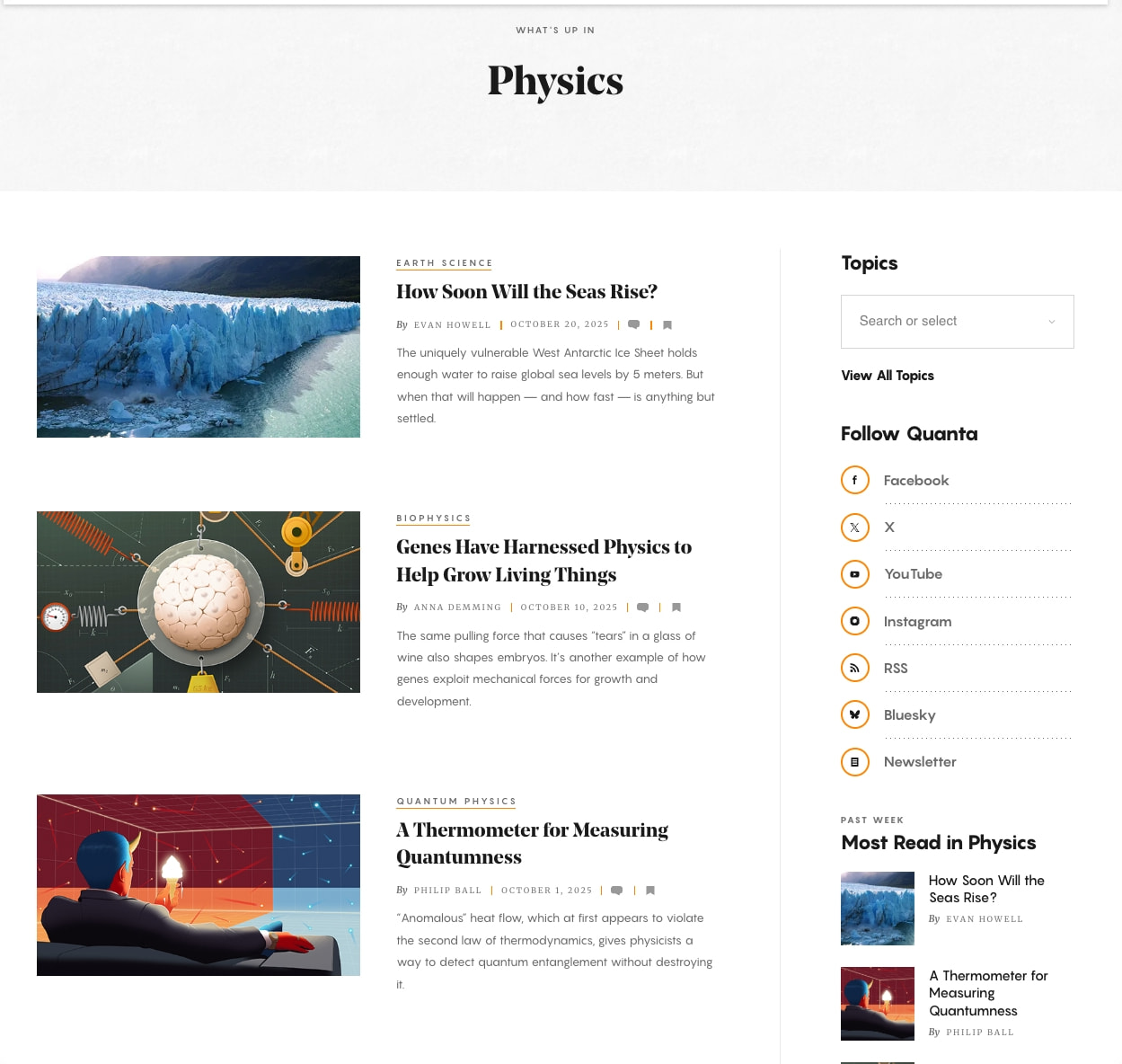 Physics News, Interviews and Columns | Quanta Magazine captured website design