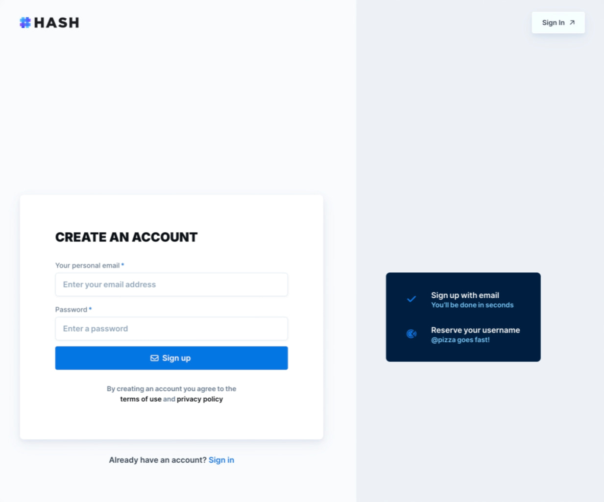 Captured design matching app.hash.ai captured website design