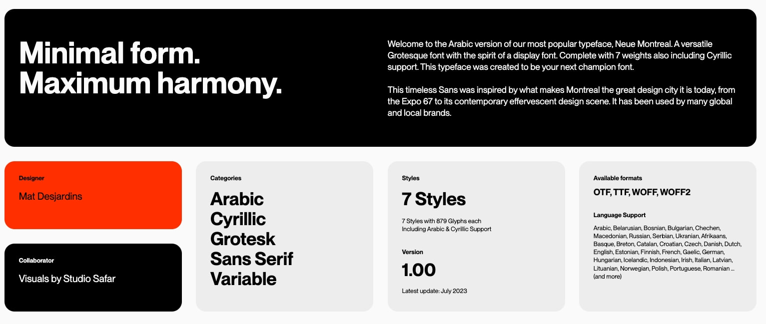 Neue Montreal Arabic - Free to Try Font - Arabic coverage on our most popular Grotesk Type – Pangram Pangram Foundry captured website design