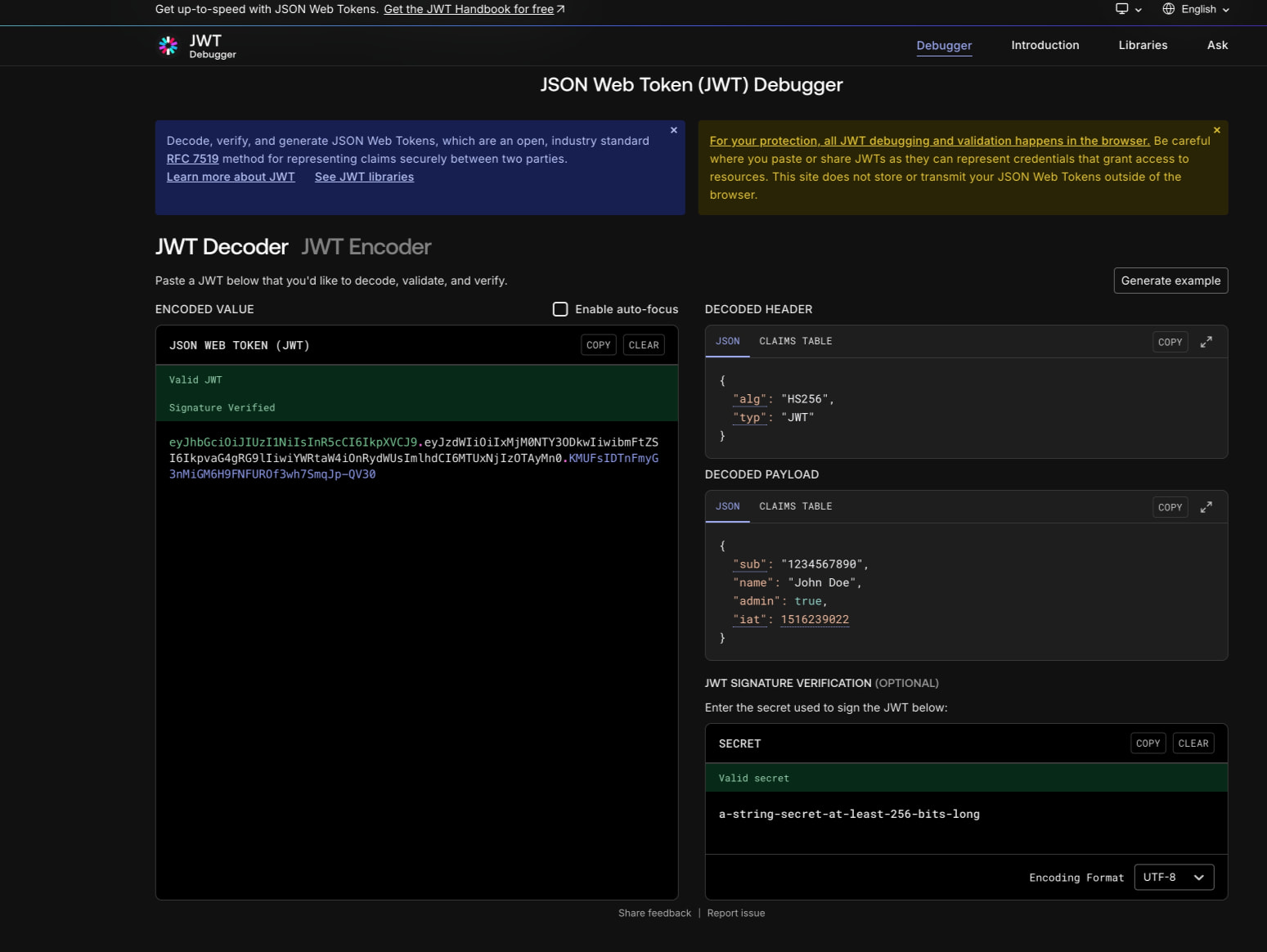 JSON Web Tokens - jwt.io captured website design