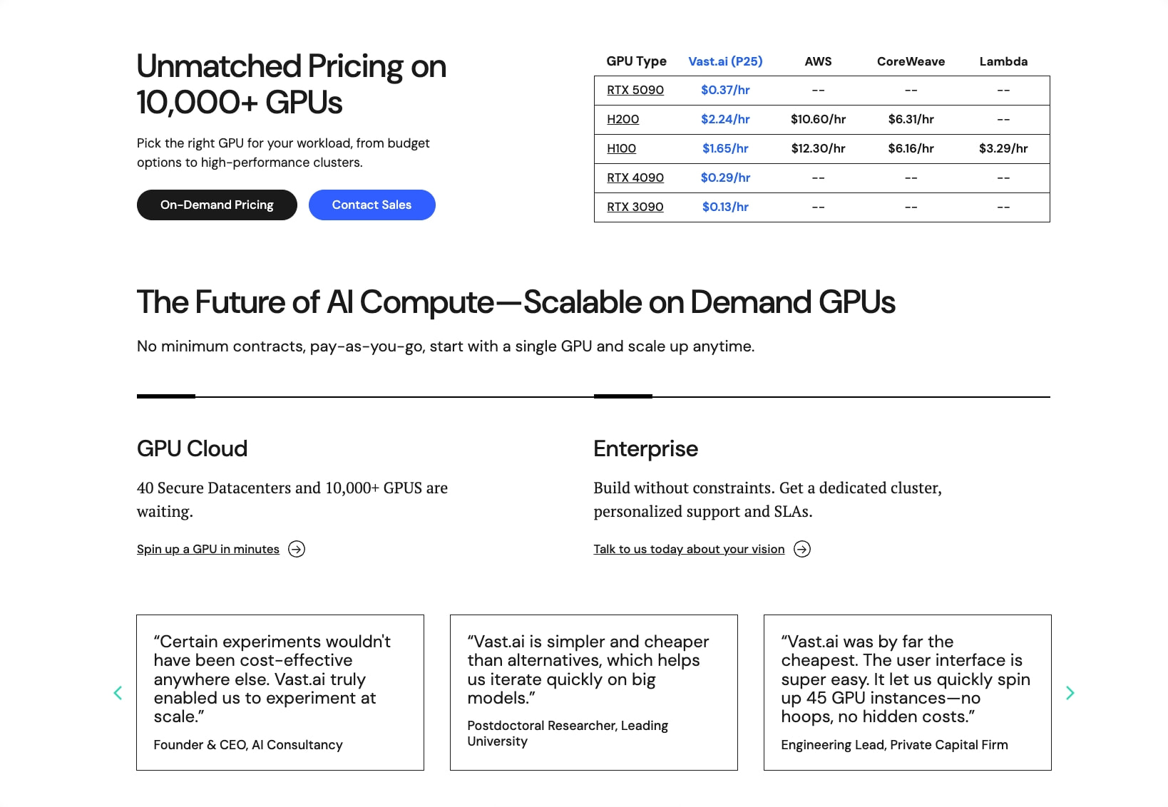 Rent GPUs | Vast.ai captured website design