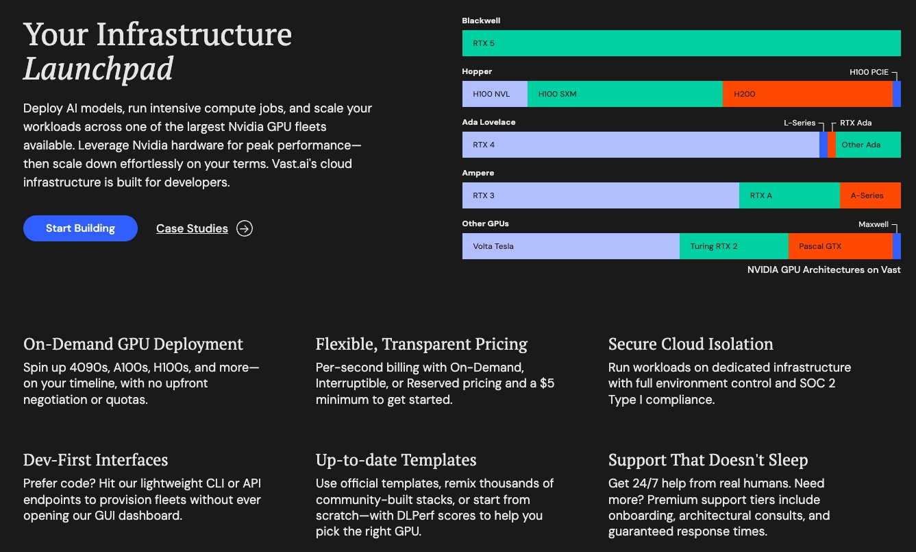 GPU Cloud Hosting for AI & ML | Vast.ai captured website design