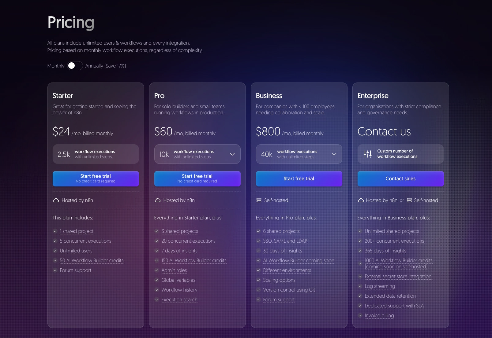 n8n Plans and Pricing - n8n.io captured website design