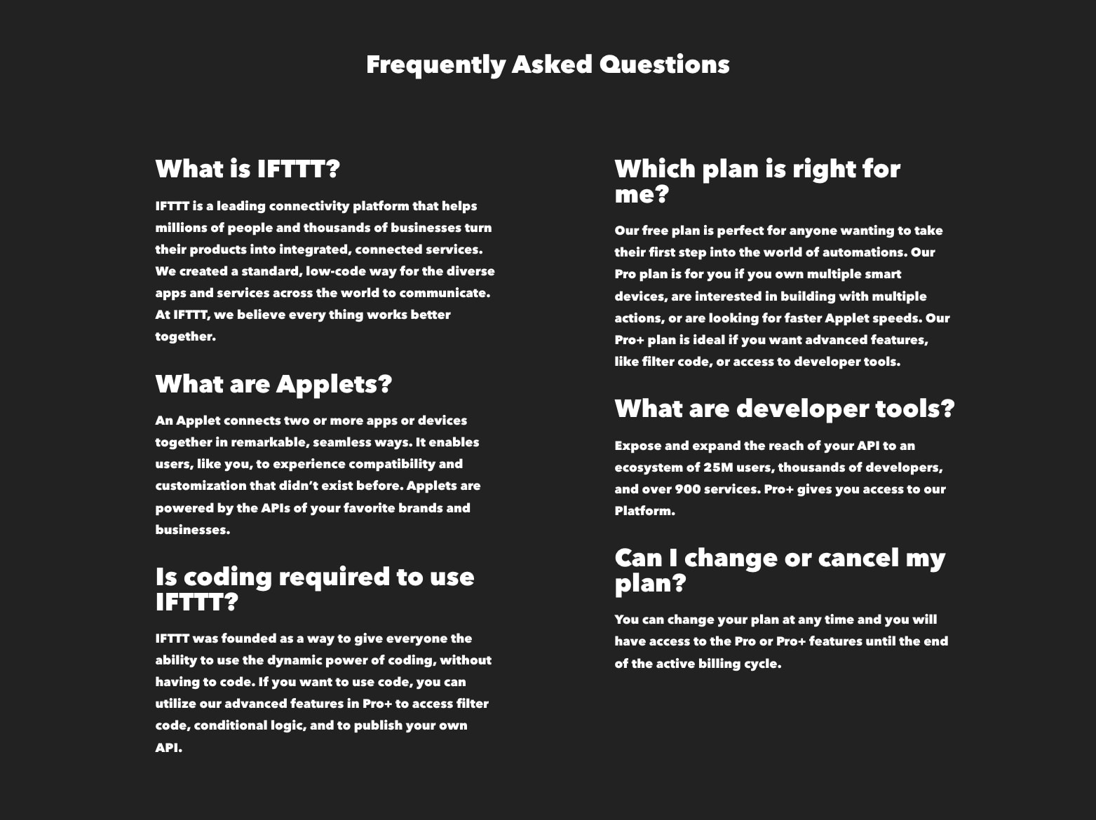 Plans & Pricing - IFTTT captured website design
