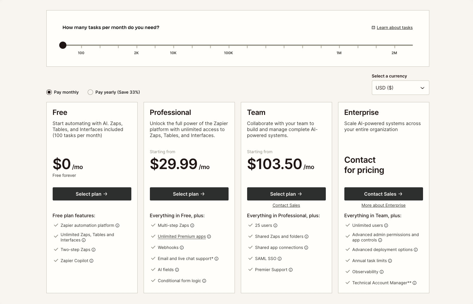 Plans & Pricing | Zapier captured website design