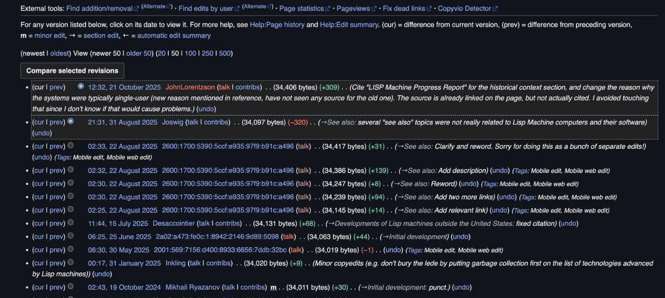Lisp machine: Revision history - Wikipedia captured website design