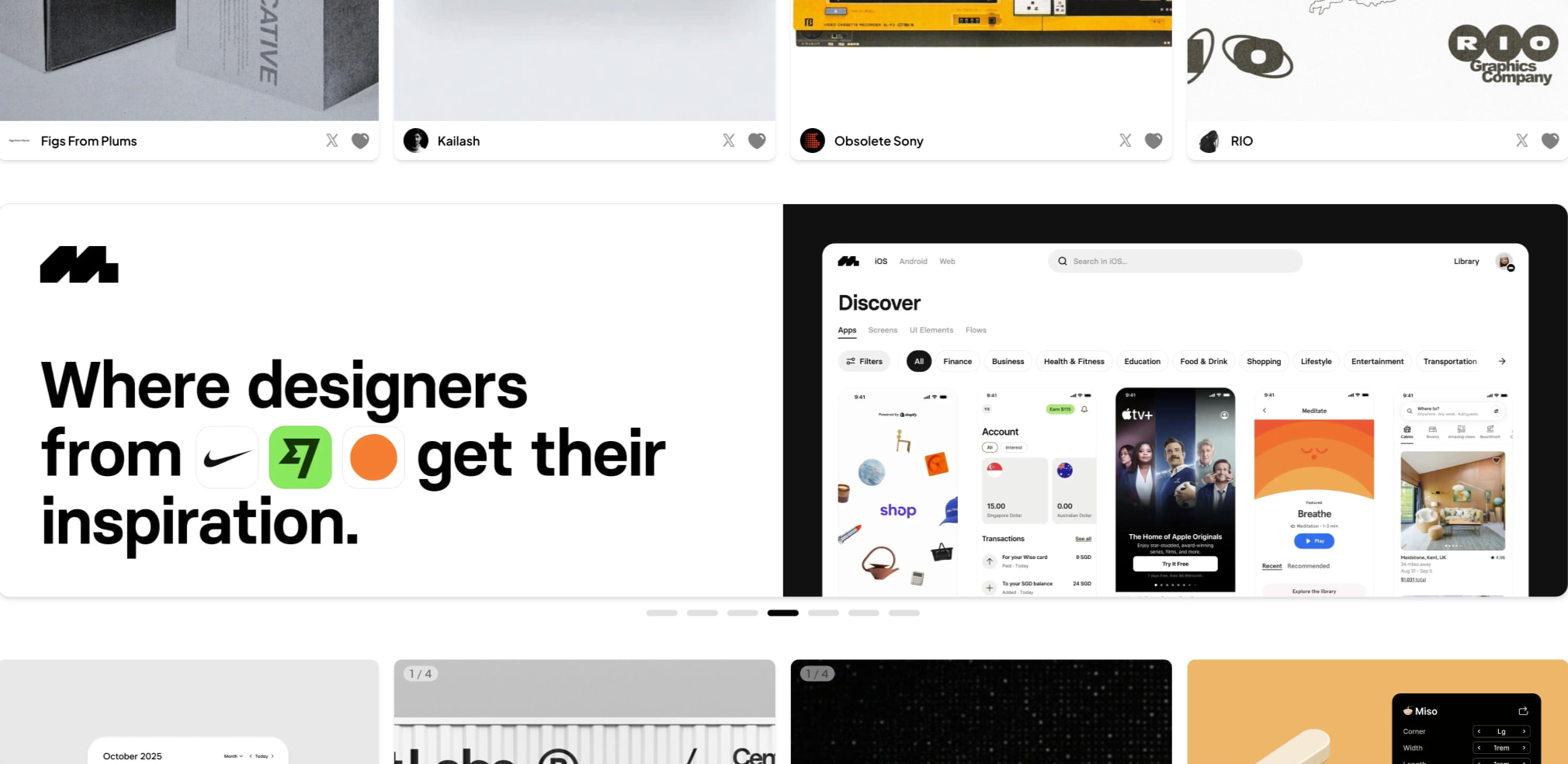 Hero section with large bold sans-serif headline, brand logos as inline images, and app screenshot showcase captured website design