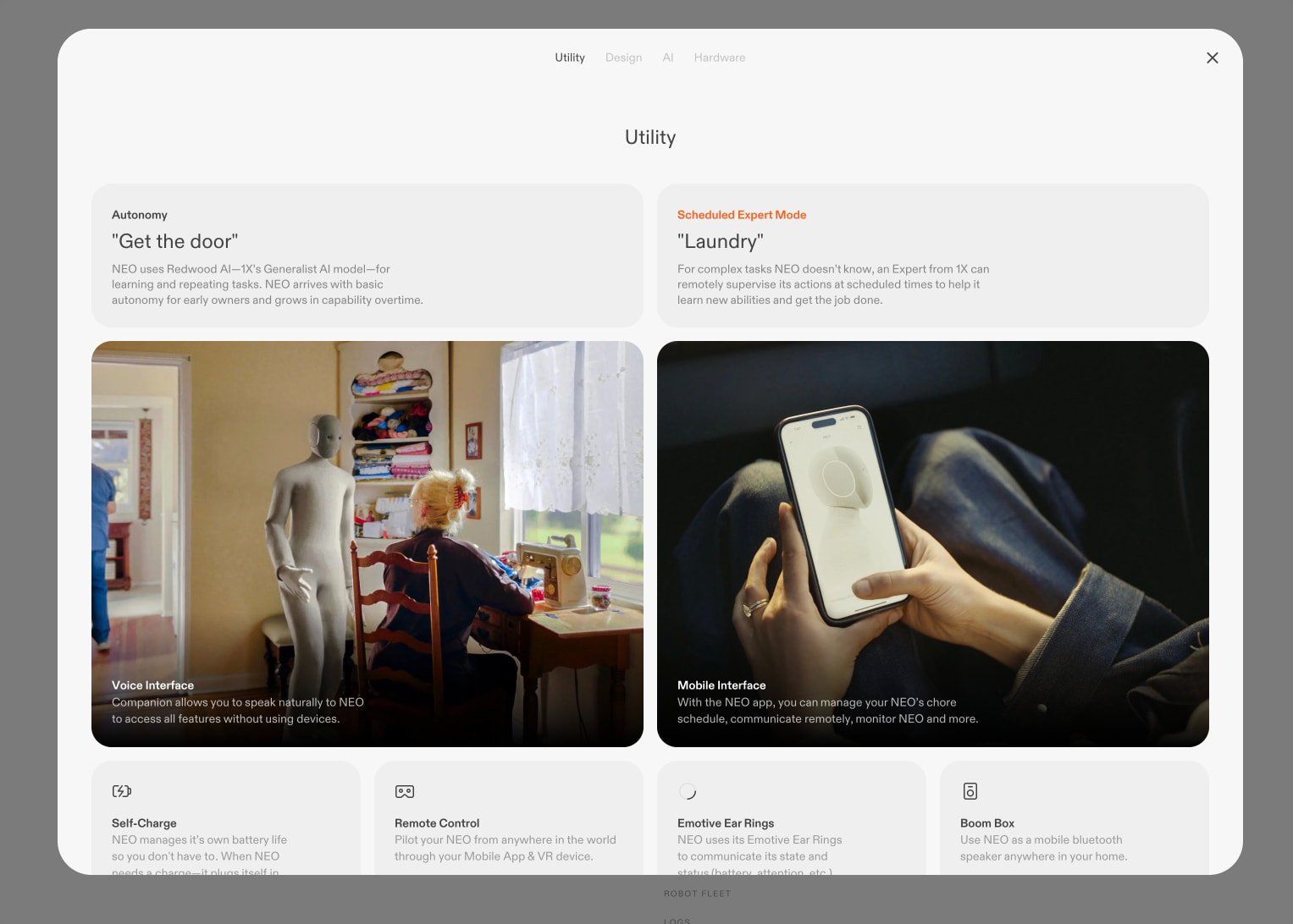 NEO Home Robot captured website design