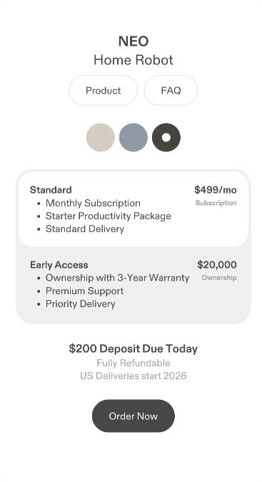 Order NEO captured website design