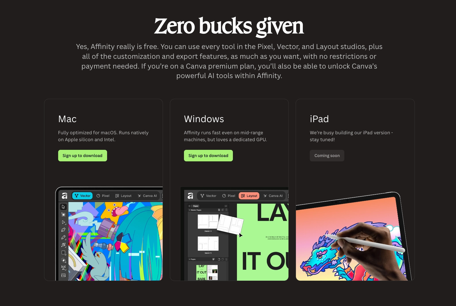 Affinity | Professional Creative Software, Free for Everyone captured website design