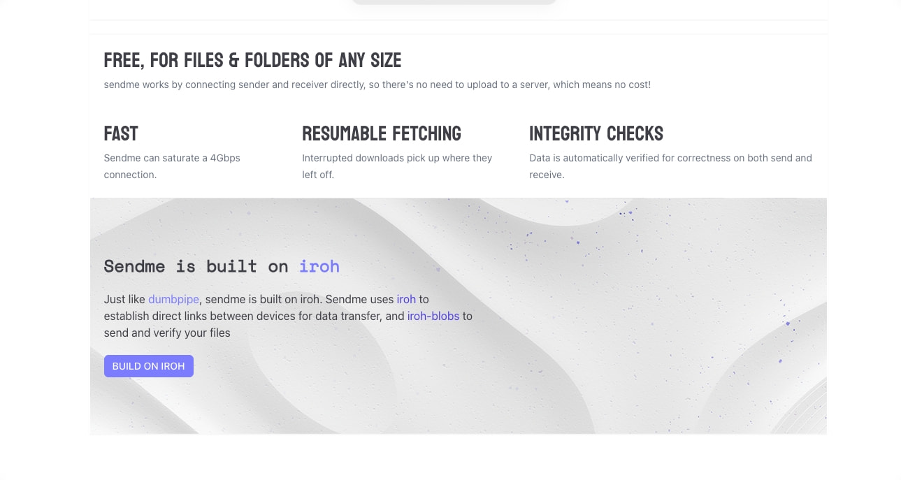 Sendme - Iroh captured website design