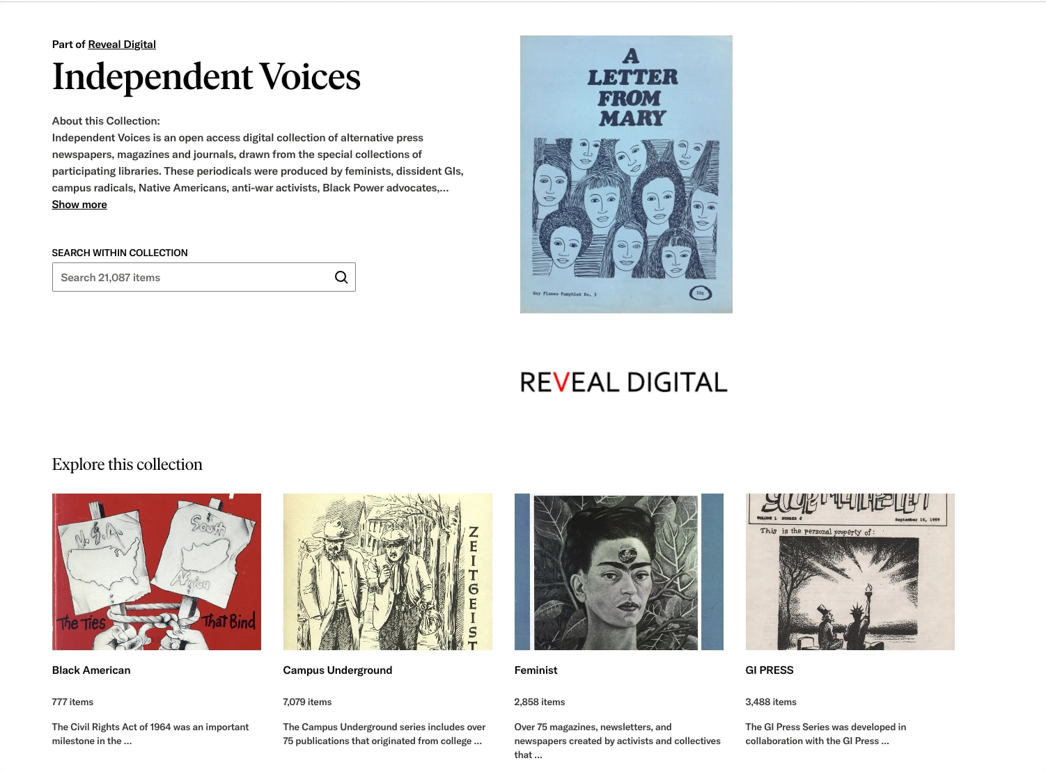 Independent Voices on JSTOR captured website design