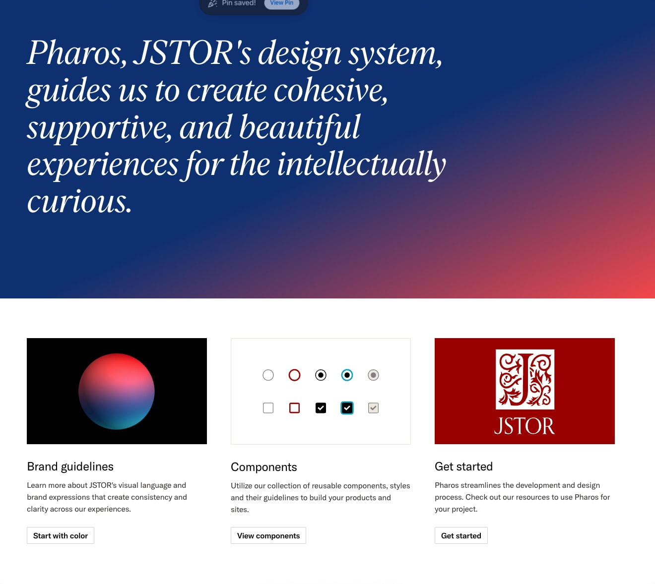 Home | Pharos: JSTOR's Design System captured website design